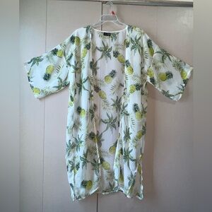 Tropical Island Pineapple Kimono Swim Beach Coverup Sheer Apartment 9 One Size